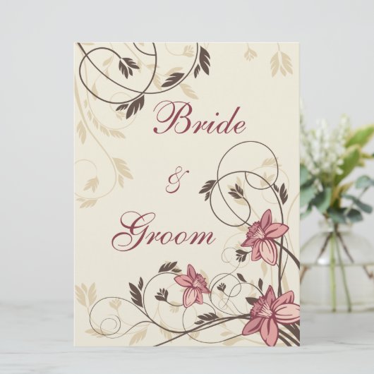 暗い赤紫色の水仙と小麦の座席表 招待状 (スタンド正面)