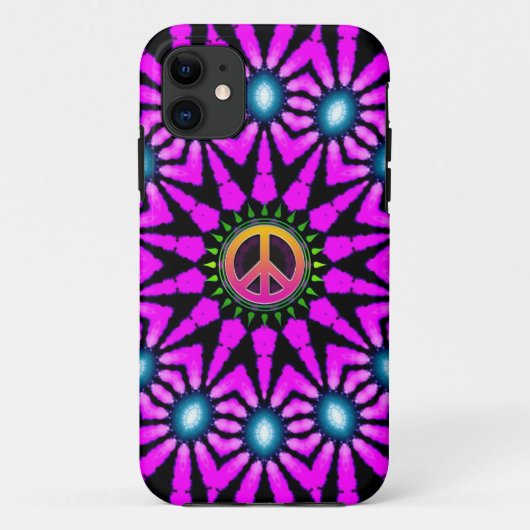 暗い赤紫色の絞り染め平和サイン Case-Mate iPhoneケース (裏面)