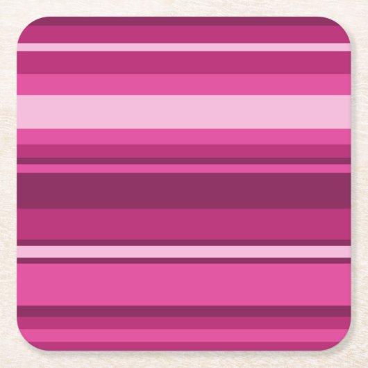 暗い赤紫色ストライプ スクエアペーパーコースター (正面)