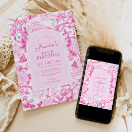 暗い赤紫色チノイスリーフローラガーデン50誕生日 招待状