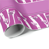 暗い赤紫色ハートとストライプ ラッピングペーパー (ロールコーナー)