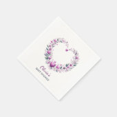 暗い赤紫色ピンクのフローラハート赤ちゃんシャワー スタンダードカクテルナプキン (角)