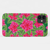 暗い赤紫色ピンクカメリアとグリーン葉ズ Case-Mate iPhoneケース (裏面(横))