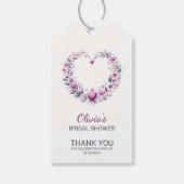 暗い赤紫色ピンクフローラハートサンキューユーブライダルシャワー ギフトタグ (正面)