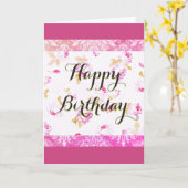 暗い赤紫色ピンクローズハッピーバースデーグリーティングカード カード (黄色い花)