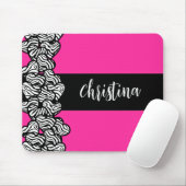 暗い赤紫色ピンク白黒ゼブラパターンハート名 マウスパッド (マウス)