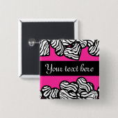 暗い赤紫色ピンク白黒ゼブラパターンハート名 缶バッジ (正面&裏面)