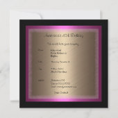 暗い赤紫色ブロンズグラマオンブラック誕生日 招待状 (正面)