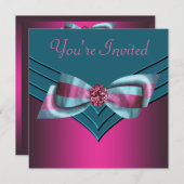 暗い赤紫色ホットピンクティール（緑がかった色）ブルーすべての行事パーティー 招待状 (正面/裏面)