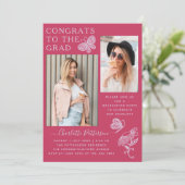 暗い赤紫色モダンバタフライ写真卒業パーティー 招待状 (スタンド正面)