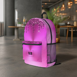 暗い赤紫色金属グリッタードリップモノグラムの プリントバックパック