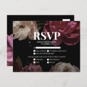 暗い赤面バーガンディ食事の選択肢ウェディングRSVP インビテーションポストカード (正面/裏面)