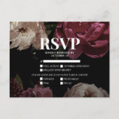 暗い赤面バーガンディ食事の選択肢ウェディングRSVP インビテーションポストカード (正面)