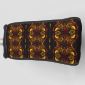 暗い部分を持つ赤い金ゴールド曲線トレースの鏡像化 ゴルフヘッドカバー (正面)