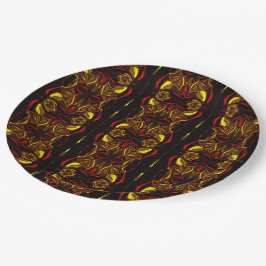 暗い部分を持つ赤い金ゴールド曲線トレースの鏡像化 ペーパープレート