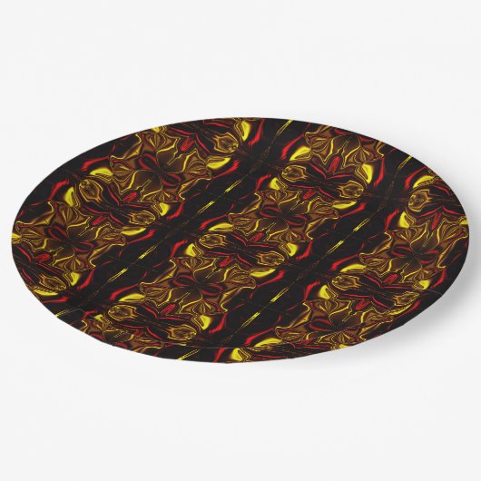 暗い部分を持つ赤い金ゴールド曲線トレースの鏡像化 ペーパープレート (アングル)