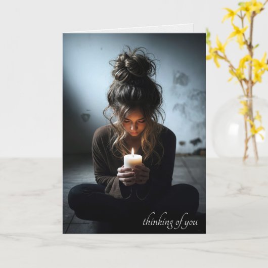 暗い部屋の女の子 カード (黄色い花)