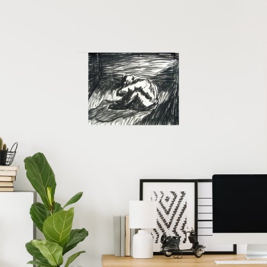 暗い部屋の木炭のスケッチ ポスター (ホームオフィス)