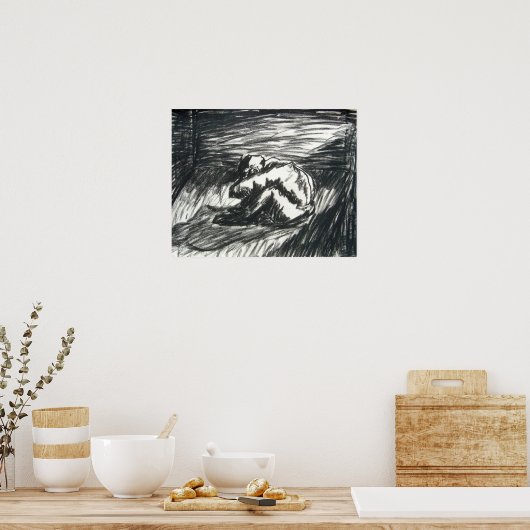 暗い部屋の木炭のスケッチ ポスター (キッチン)