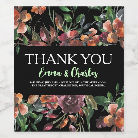 暗い野生の花が日付を保存 ワインラベル (シングルラベル)