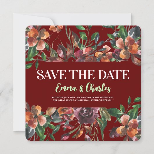 暗い野生の花が日付を保存 招待状 (正面)