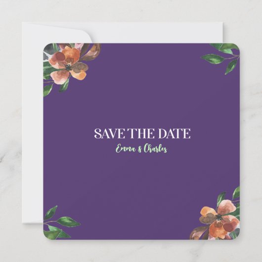 暗い野生の花が日付を保存 招待状 (裏面)