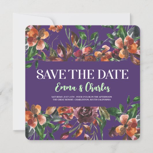 暗い野生の花が日付を保存 招待状 (正面)