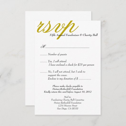 暗い金ゴールドのお祭りのフォーマルなイベントエレガントなRSVPの応答 出欠カード (正面/裏面)