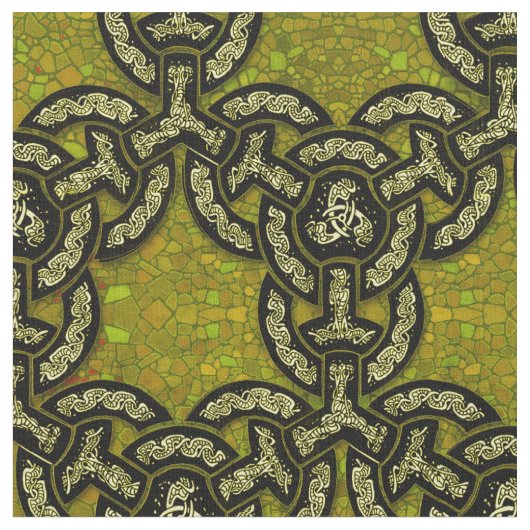 暗い金ゴールドのケルト族のドラゴンの鎖 ファブリック (クローズアップ)