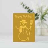 暗い金ゴールドの雪だるま シーズンポストカード (スタンド正面)