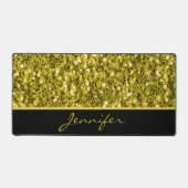 暗い金ゴールドグリッターきらめきと黒い名前をカスタムする デスクマット (正面)
