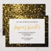 暗い金ゴールドグリッタースパークルズSweet 16スクリプエレガントト 招待状 (正面/裏面)
