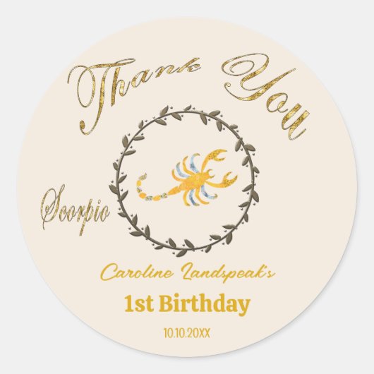 暗い金ゴールドフローラエンボス蠍座〔占星術の〕十二宮図 ラウンドシール (正面)