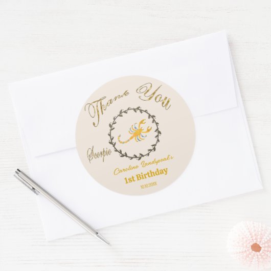 暗い金ゴールドフローラエンボス蠍座〔占星術の〕十二宮図 ラウンドシール (封筒)