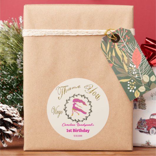 暗い金ゴールドフローラエンボス《星座》乙女座〔占星術の〕十二宮図 ラウンドシール (クリスマス)