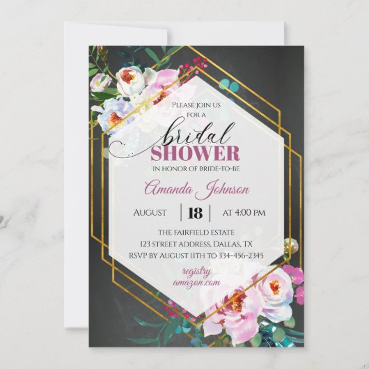 暗い金ゴールド熱帯ブライダルシャワー招待 招待状 (正面)