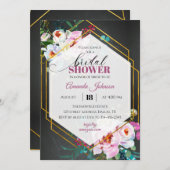 暗い金ゴールド熱帯ブライダルシャワー招待 招待状 (正面/裏面)