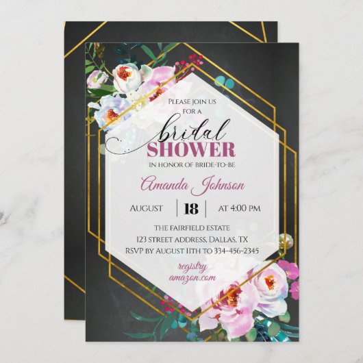 暗い金ゴールド熱帯ブライダルシャワー招待 招待状 (正面/裏面)