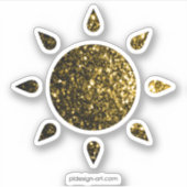 暗い金ゴールド黄フェイクグリッターきらめく太陽 シール (正面)