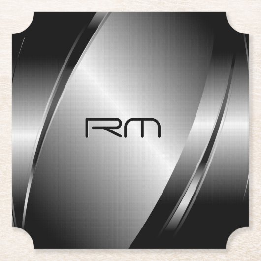 暗い銀色の光沢のあるメタリックな外観 ペーパーコースター (正面)