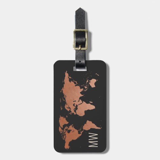 暗い銅の世界地図旅行プロフェッショナル ラゲッジタグ (正面縦)