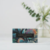 暗い開花水色ティール(緑がかった色)フローラリーフ 名刺 (スタンド正面)