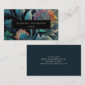 暗い開花水色ティール(緑がかった色)フローラリーフ 名刺 (正面/裏面)