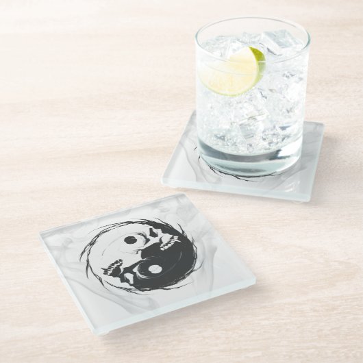 暗い陰陽の宗教的シンボル ガラスコースター (アングル)