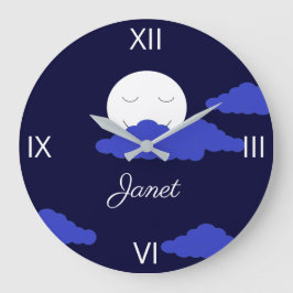 暗い雲に包まれた微笑む月 ラージ壁時計