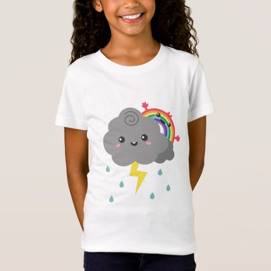 暗い雲の裏にはキュートな虹　彼女にプレゼント Tシャツ (正面)