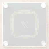 暗い革のシンプルな正方形のモノグラム ガラスコースター (裏面)