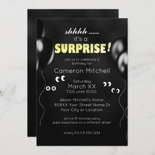 暗い驚きの中の漫画おもしろいの目パーティー 招待状 (正面/裏面)