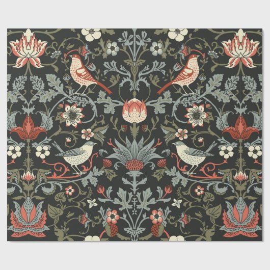 暗い魔法のかかったヴィンテージの花と鳥のシームレスさ  ラッピングペーパー (フラット)