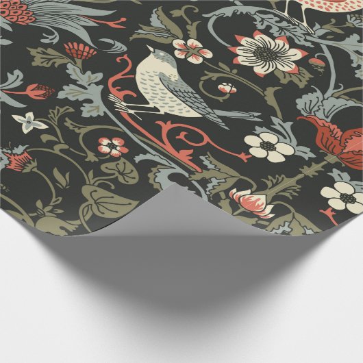 暗い魔法のかかったヴィンテージの花と鳥のシームレスさ  ラッピングペーパー (角)